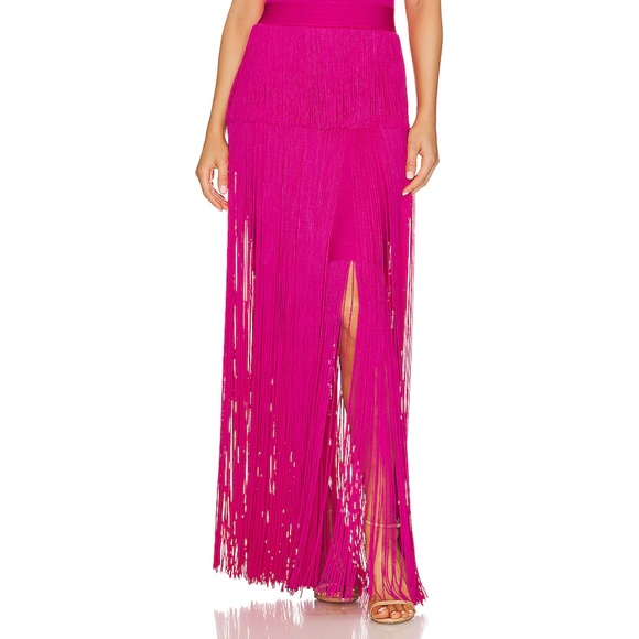HERVE LEGER Strappy Ottoman Fringe Gown Magenta NWT - Picture 5 of 10